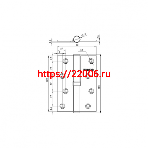 Петля Punto (Пунто) съемная IN4100SR-HD AC правая (113/HD-4) медь ПОДВЕС фото 3