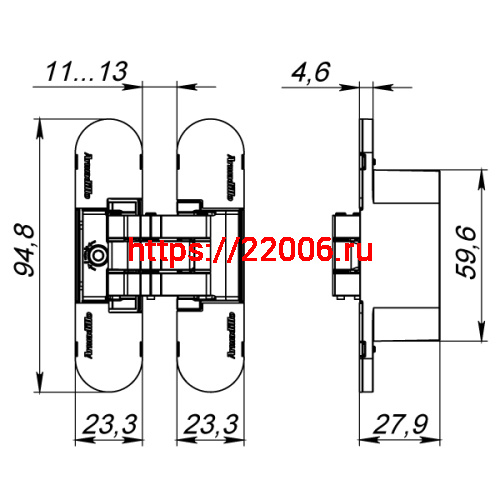 Петля Armadillo (Армадилло) скрытой установки U3D4000 BL (9540UN3D) черный фото 5