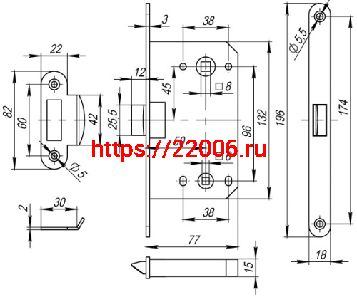 Защелка Fuaro (Фуаро) врезная PLASTIC P96WC-50 AC медь фото 3