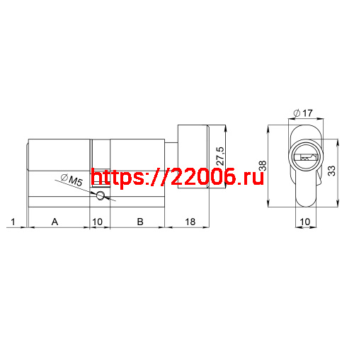 Цилиндровый Fuaro (Фуаро) механизм (200 ZM/110) 2000ZM Knob 110 (45+10+55) BL-24 черный 5Key с вертушкой фото 3