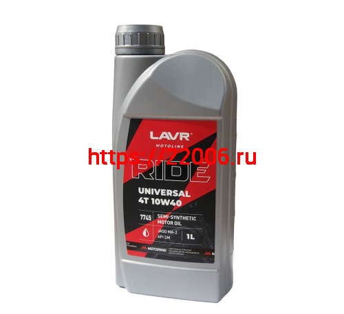 Масло LAVR MOTO RIDE UNIVERSAL  для 4т двиг.,полусинт., SAE 10W40,  API SM JASO M2, 1 литр. (Ln7745)