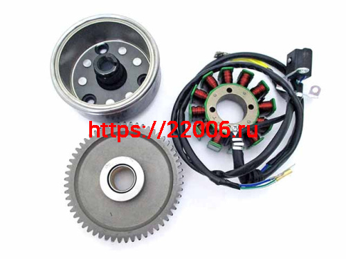 Магнето с шестерней обгон. муфты 57T(статор+ротор) 166FMM (CB250) (12 кат.) 160W (муфты нет)