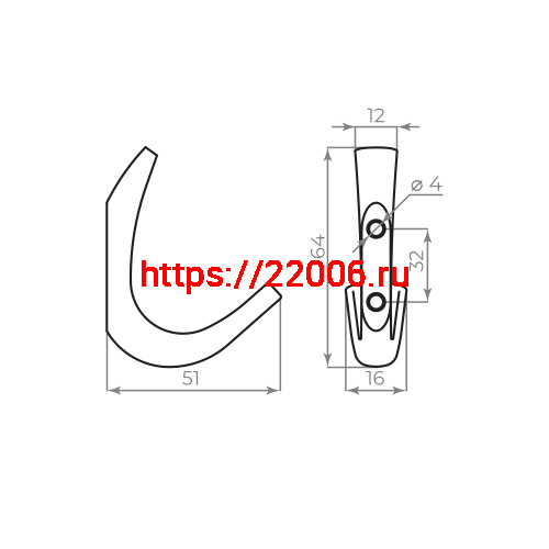 Крючок Ajax (Аякс) настенный MB-K-006 SC сатин.хром фото 2