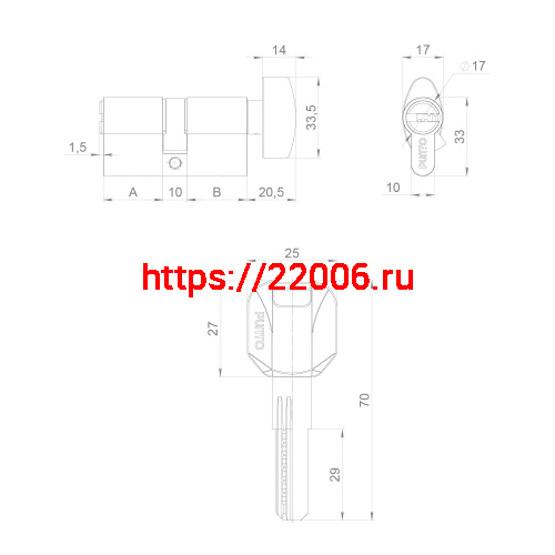 Цилиндровый Punto (Пунто) механизм (Z402/80) Z4002Knob80(35+10+35) с вертушкой CP хром фото 4