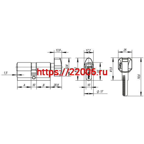 Цилиндровый механизм Punto (Пунто) с вертушкой Z402/90 mm (45+10+35) CP хром 5 кл. (без винта, тех упаковка) фото 3