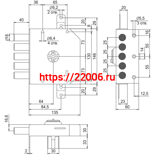 Замок Elbor (Эльбор) накладной Гранит 1.06.52.МА никель, сув., 5 риг., тяги, медный антик /00425/ фото 2