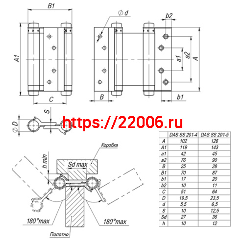 Петля Armadillo (Армадилло) пружинная двусторонняя BH586SS SN (5DSS) мат. никель TECH фото 2