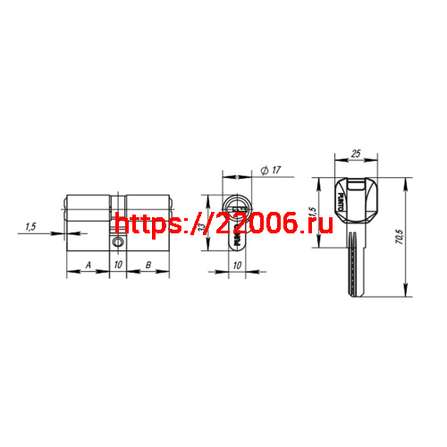 Цилиндровый Punto (Пунто) механизм MaxPro7000Key60mm(25+10+25) SSC сатин.хром 7key фото 3