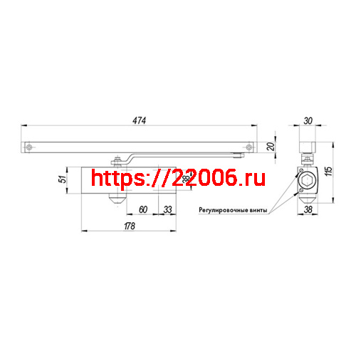 Доводчик Armadillo (Армадилло) дверной со скользящей тягой DCSLIDER45 BL (черный) фото 2