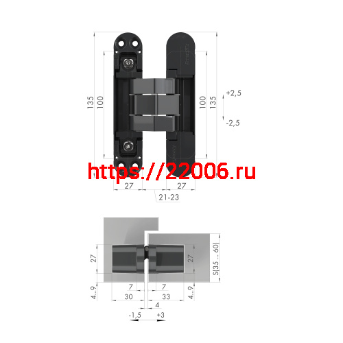 Петля Armadillo (Армадилло) скрытой установки U3D7800.VPG FSG флор. золото TECH фото 2